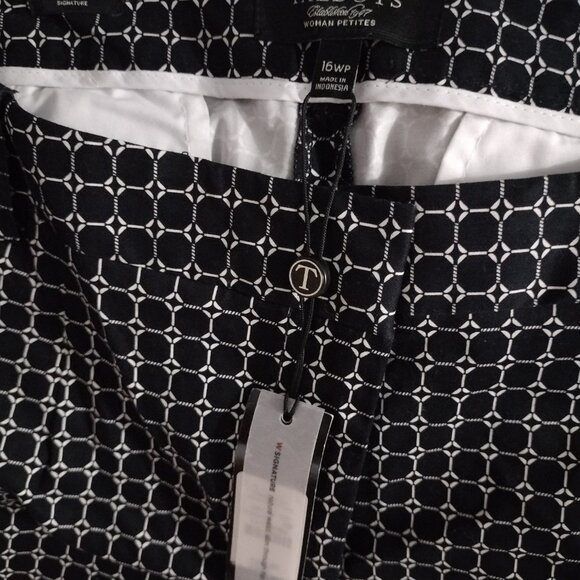 Talbots Woman Petites 16WP Geometric Print Pants Black White Career Casual NWT - Picture 4 of 15